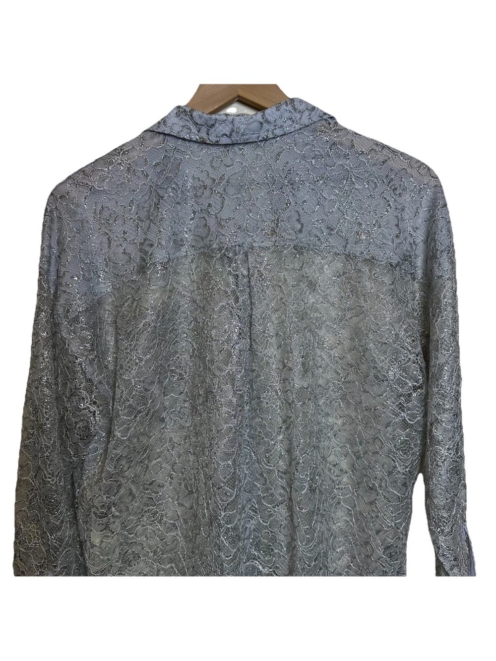 By Anthropologie Metallic Lace Buttondown Shirt Sz XS GRAY Part Top Long Sleeve - Picture 10 of 14